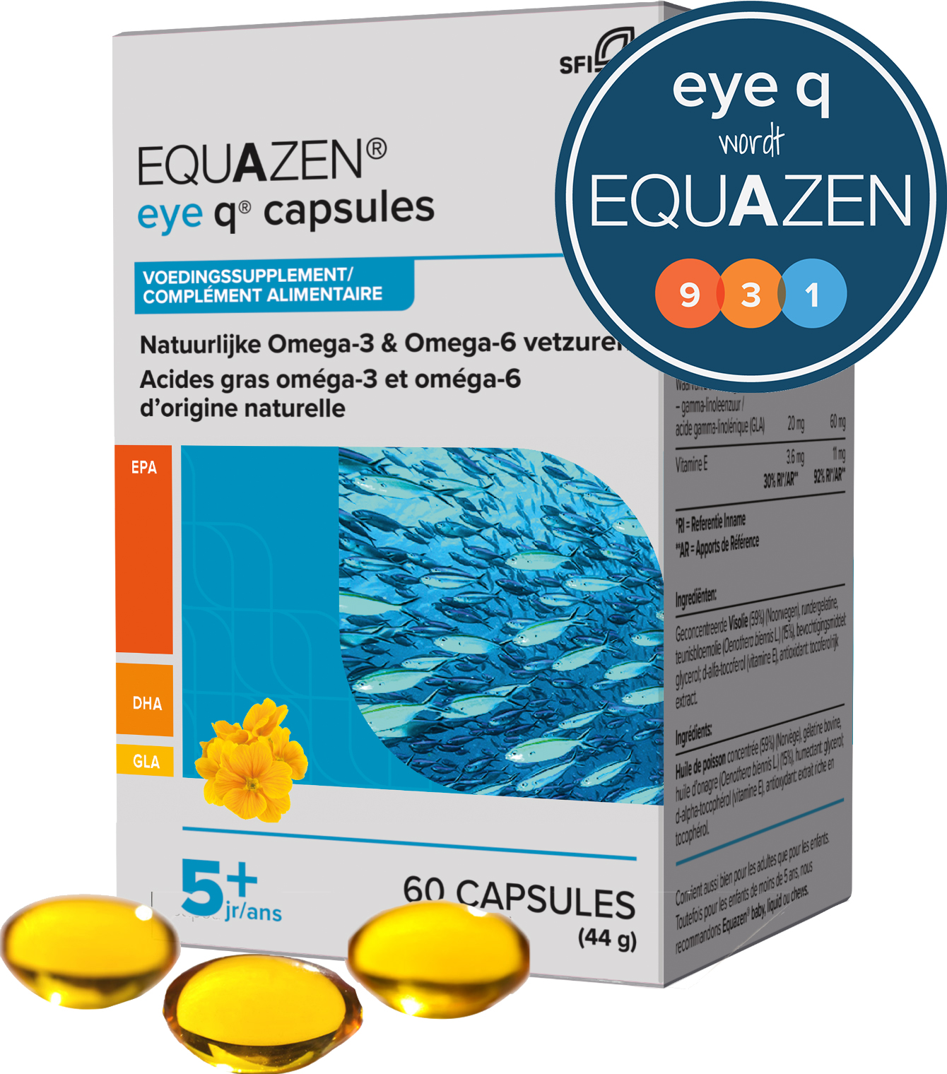 Equazen 9.3.1 Capsules 60 - omega 3- en 6-vetzuren EPA, DHA, GLA - eye q wordt equazen