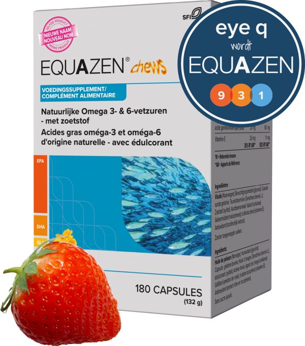 Equazen Chews kauwcapsules met aardbeiensmaak - omega 3- en 6-vetzuren EPA, DHA, GLA - Eye Q wordt Equazen