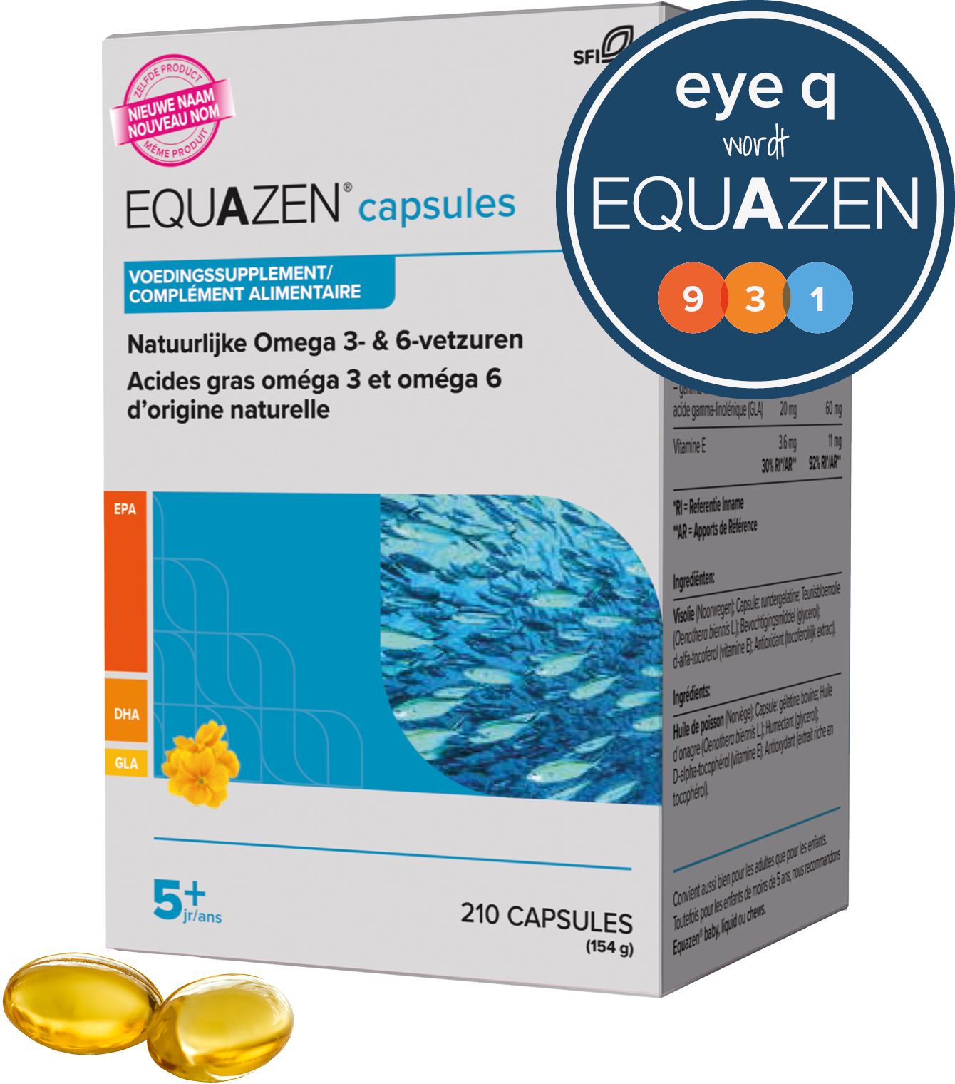 Equazen capsules 210 - omega 3- en 6-vetzuren EPA, DHA, GLA - Eye Q wordt Equazen