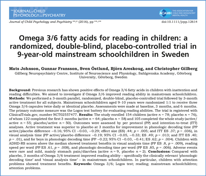AbstractOmega3+6fattyacidsforreadinginchildren Springfield