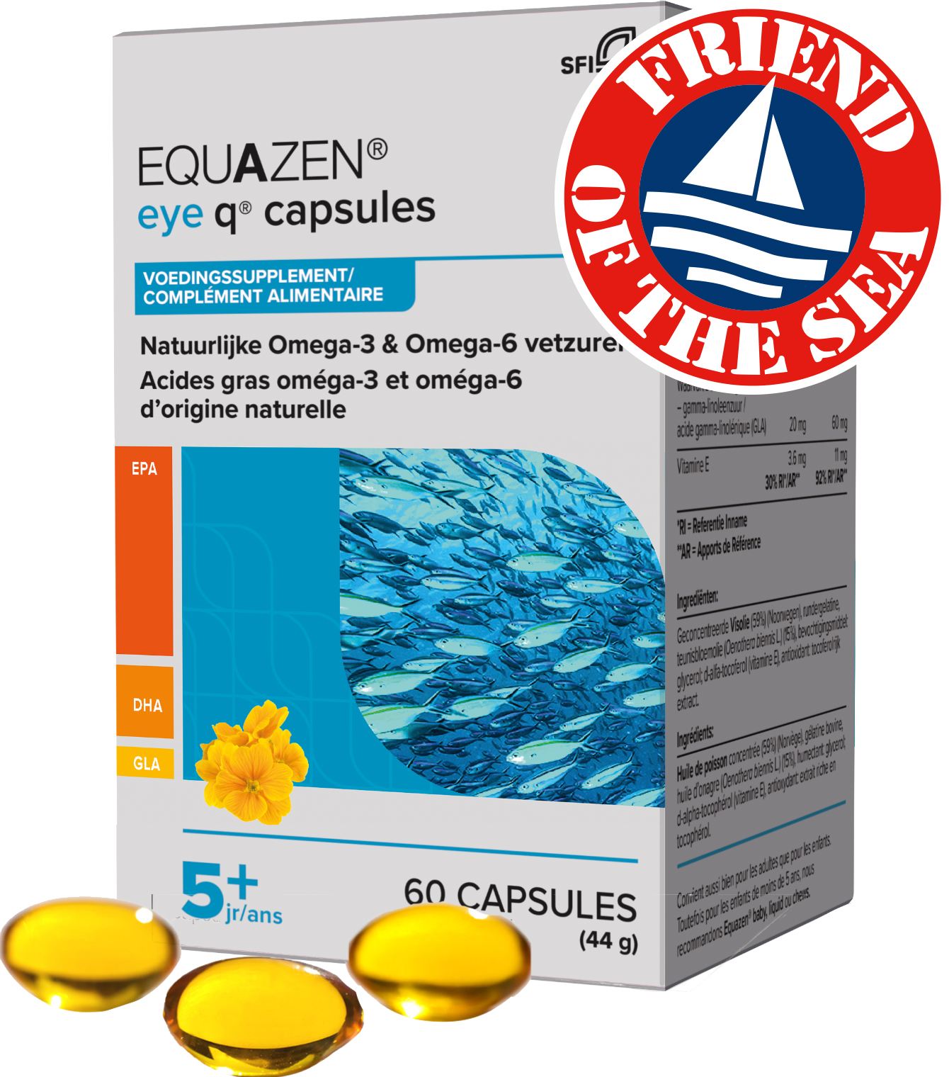 Equazen 9.3.1 Capsules 60 - omega 3- en 6-vetzuren EPA, DHA, GLA - Friend of the Sea