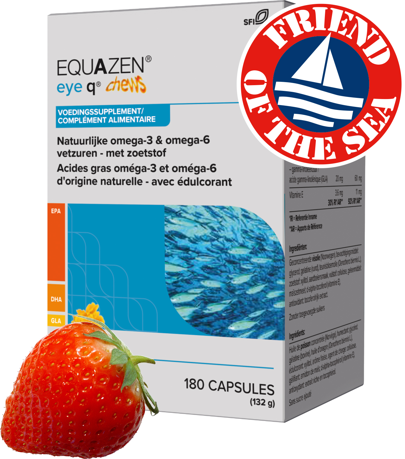 Equazen 9.3.1 Chews - omega 3- en 6-vetzuren EPA, DHA, GLA - kauwcapsules met aardbeiensmaak