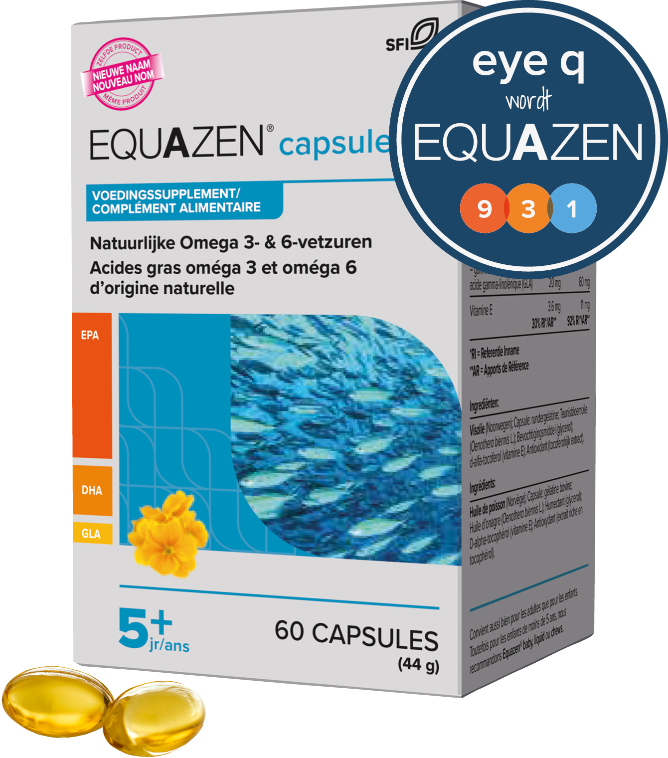Equazen capsules 60 - omega 3- en 6-vetzuren EPA, DHA, GLA - Eye Q wordt Equazen