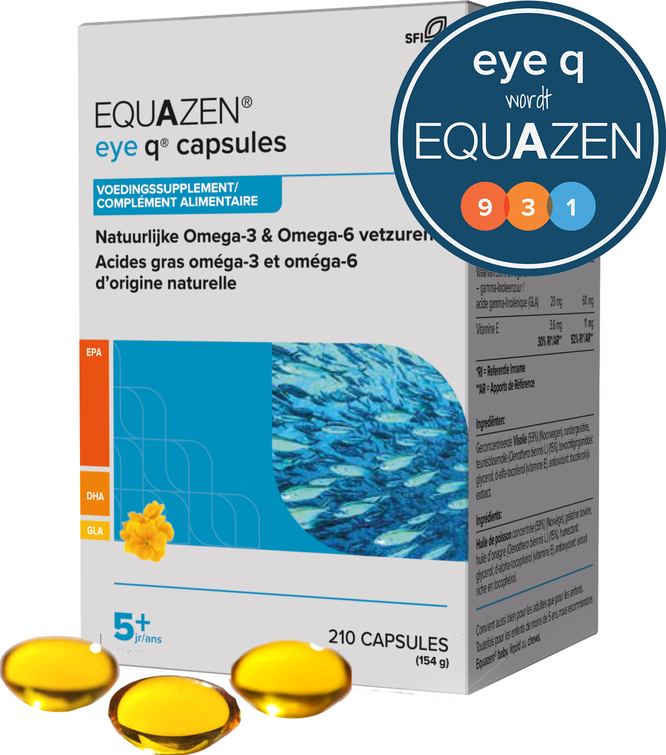 Equazen 9.3.1 Capsules 210 - omega 3- en 6-vetzuren EPA, DHA, GLA - eye q wordt equazen