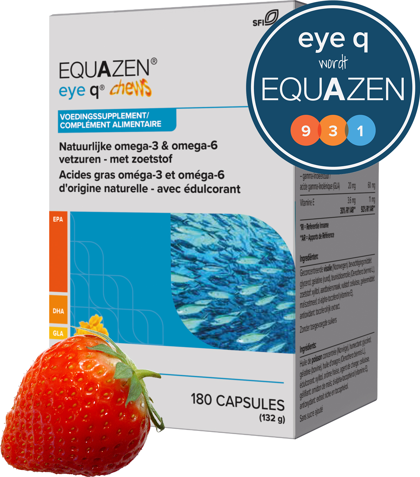 Equazen 9.3.1 Chews - EPA, DHA, GLA - kauwcapsules met aardbeiensmaak - eye q wordt equazen