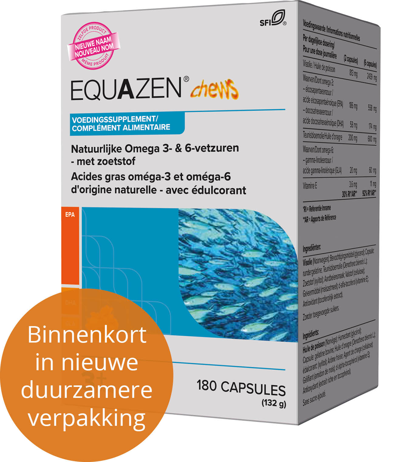 Equazen chews - 180 kaucapsules met aardbeiensmaak - de slimme formule met EPA, DHA, GLA - binnenkort nieuwe verpakking